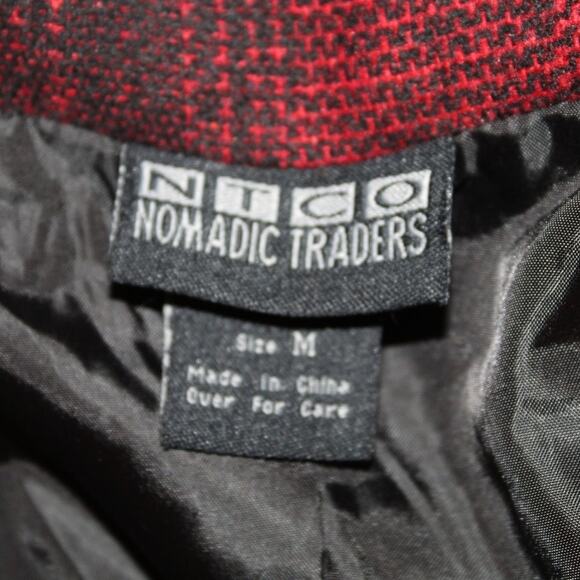 Nomadic Traders Red Black Plaid Peacoat Jacket Women’s Medium Wool Look - Picture 4 of 4